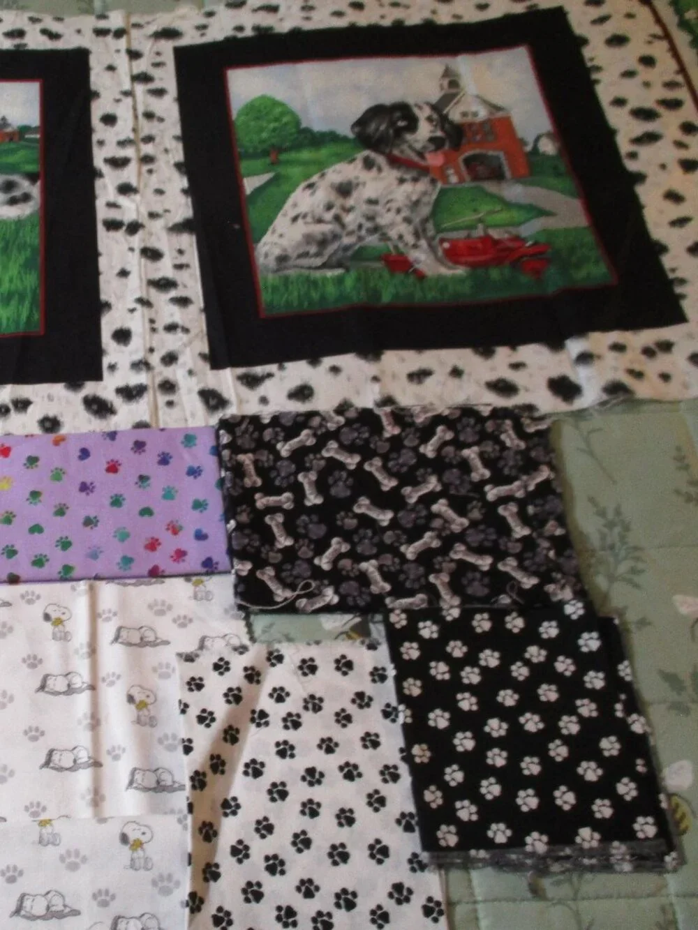 Lot of Cotton Fabric Scraps/Remnants Paw Prints Snoopy Bones Dalmatian Dogs